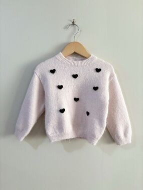 NWOT Zara Sweater Girls 2Y Pink Heart Appliqué Knit Cozy Kidcore Cute